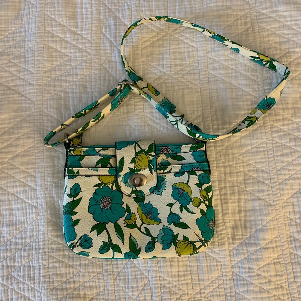 Floral pattern faux leather crossbody bag